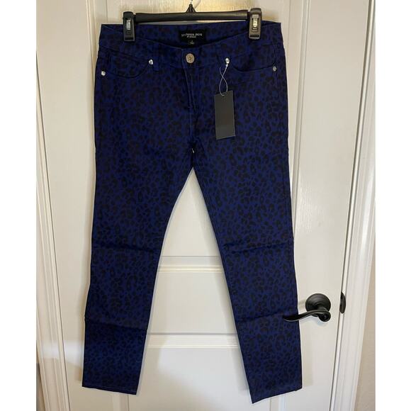 Mechanics Skinny jeans by Zenana royal blue leopard pattern size Large - Picture 1 of 4